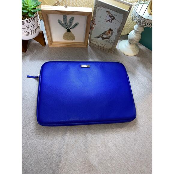 Kate Spade New York Laptop Sleeve Zip Case Blue Gold Logo Hardware - Picture 4 of 10